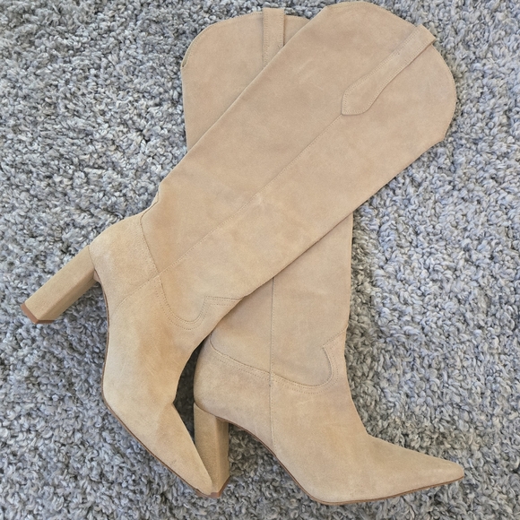 Zara Western Tall Suede Leather Knee-High Women's Cowboy Boots Tan 40 EU/ 9 US - Picture 14 of 15